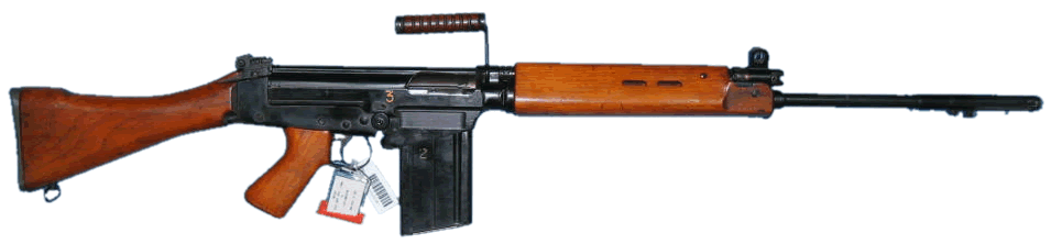 A Canadian pattern Belgian-made FN-C1 assault rifle. The Canadian military has upgraded to smaller, lighter weapons.